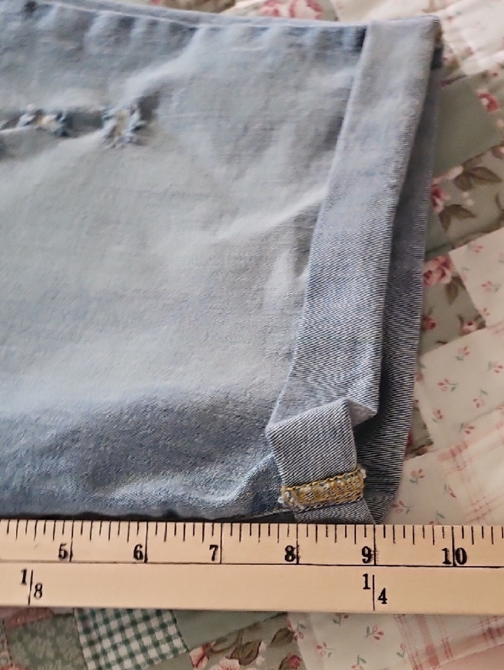 Isabel Maternity Bermuda Shorts- Crossover Panel- Distressed Denim - Size 10 - Picture 5 of 7